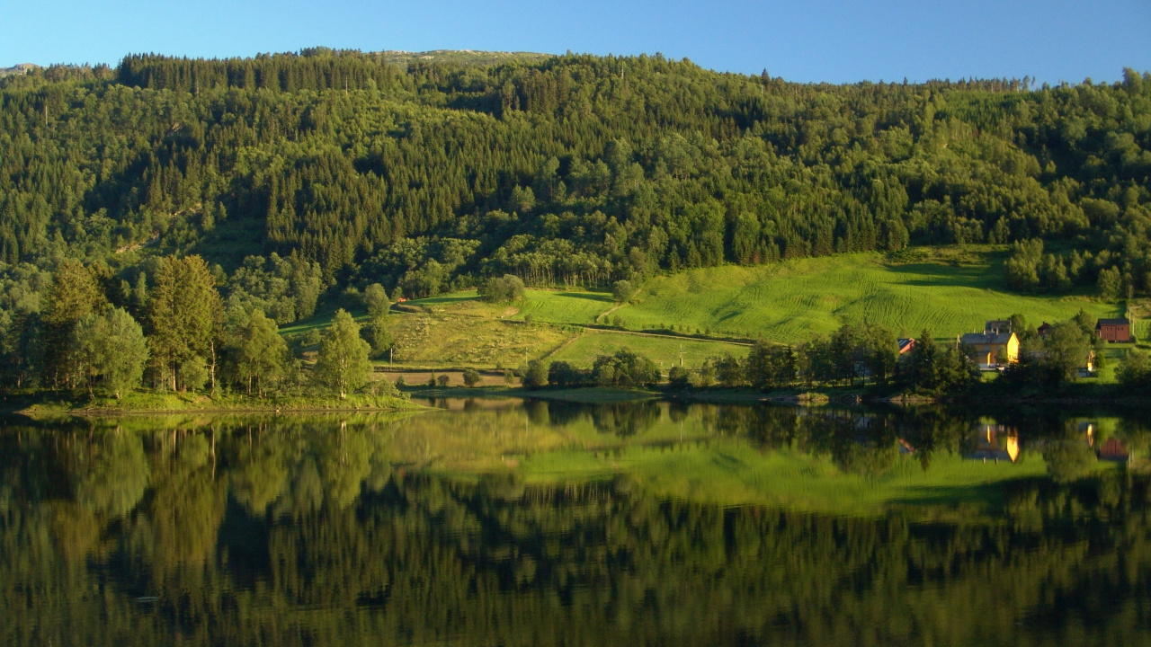Green Grass Field Near Lake During Daytime. Wallpaper in 1280x720 Resolution