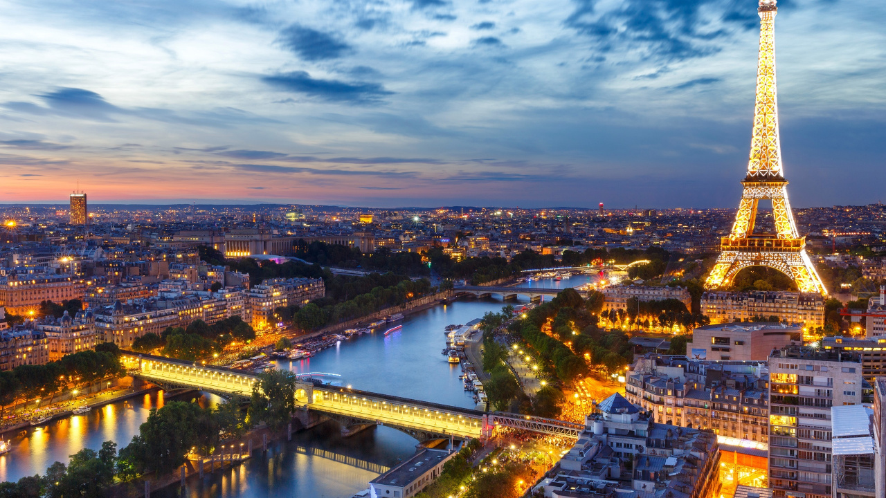 Aerial View of City Buildings During Night Time. Wallpaper in 1280x720 Resolution