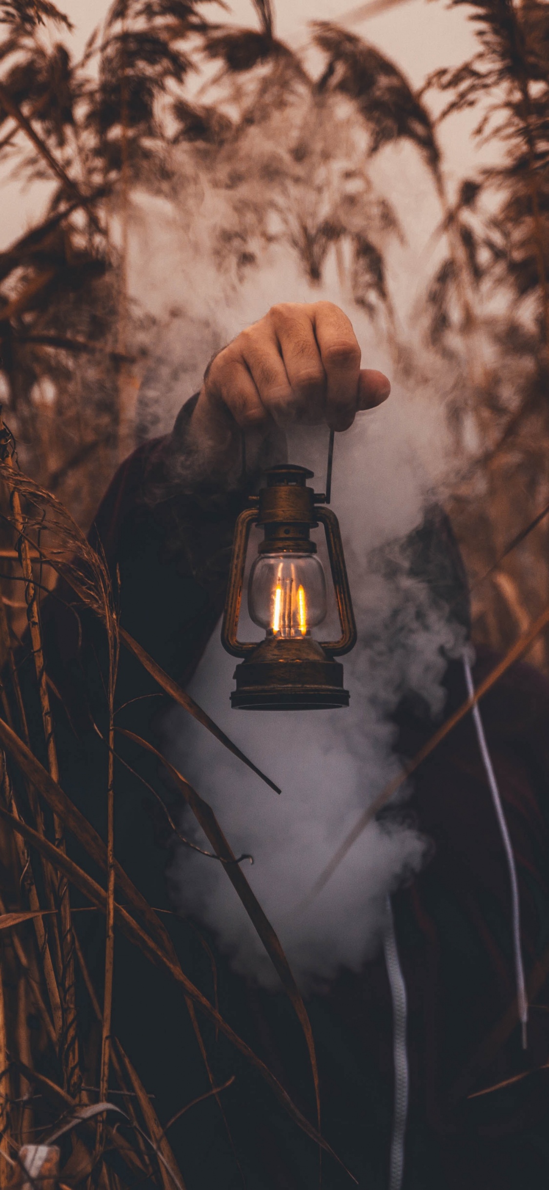 Person in Black Jacket Holding Brown Lantern. Wallpaper in 1125x2436 Resolution