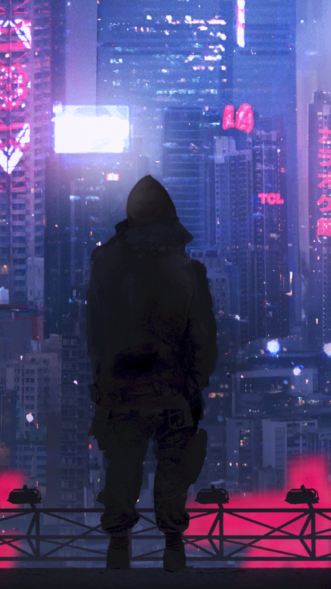 Man in Black Hoodie Standing on The Top of The Building During Night Time. Wallpaper in 1080x1920 Resolution