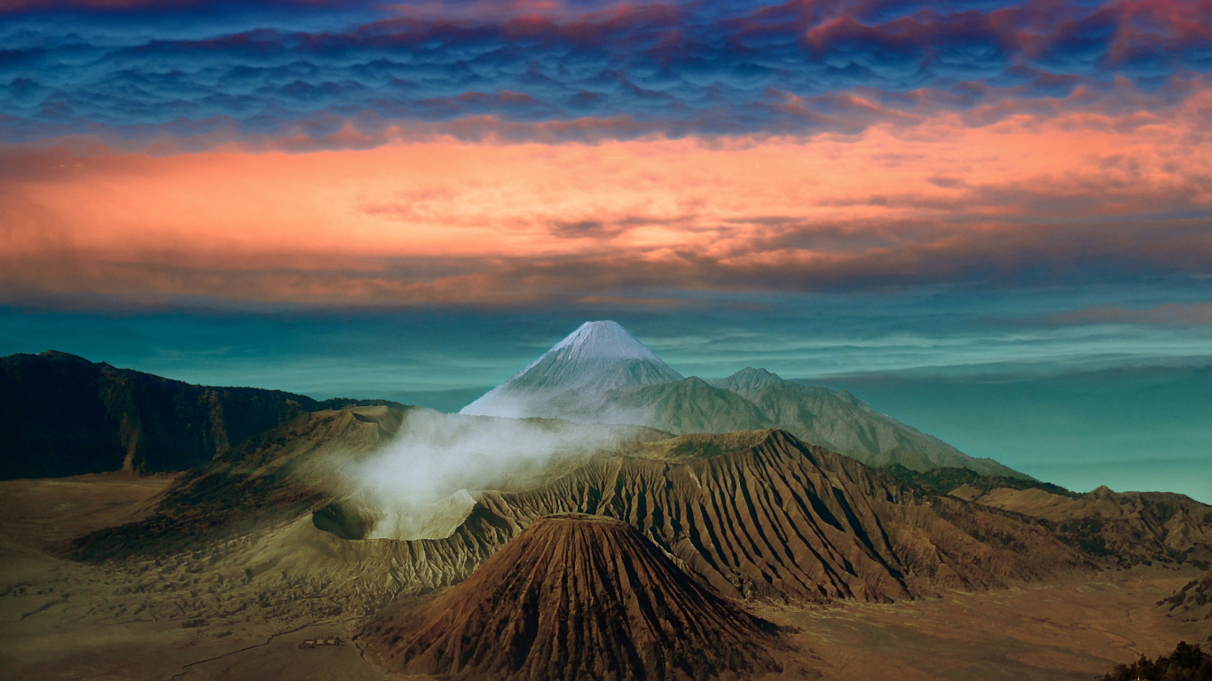 Volcano Mountain, Volcano, Nature, Mountain, Cloud. Wallpaper in 1366x768 Resolution