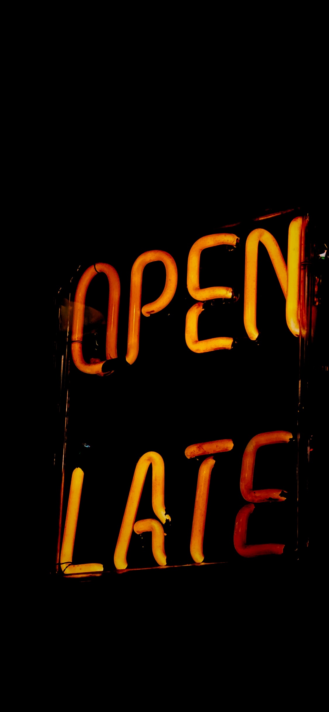 Orange and Black Open Neon Light Signage. Wallpaper in 1125x2436 Resolution