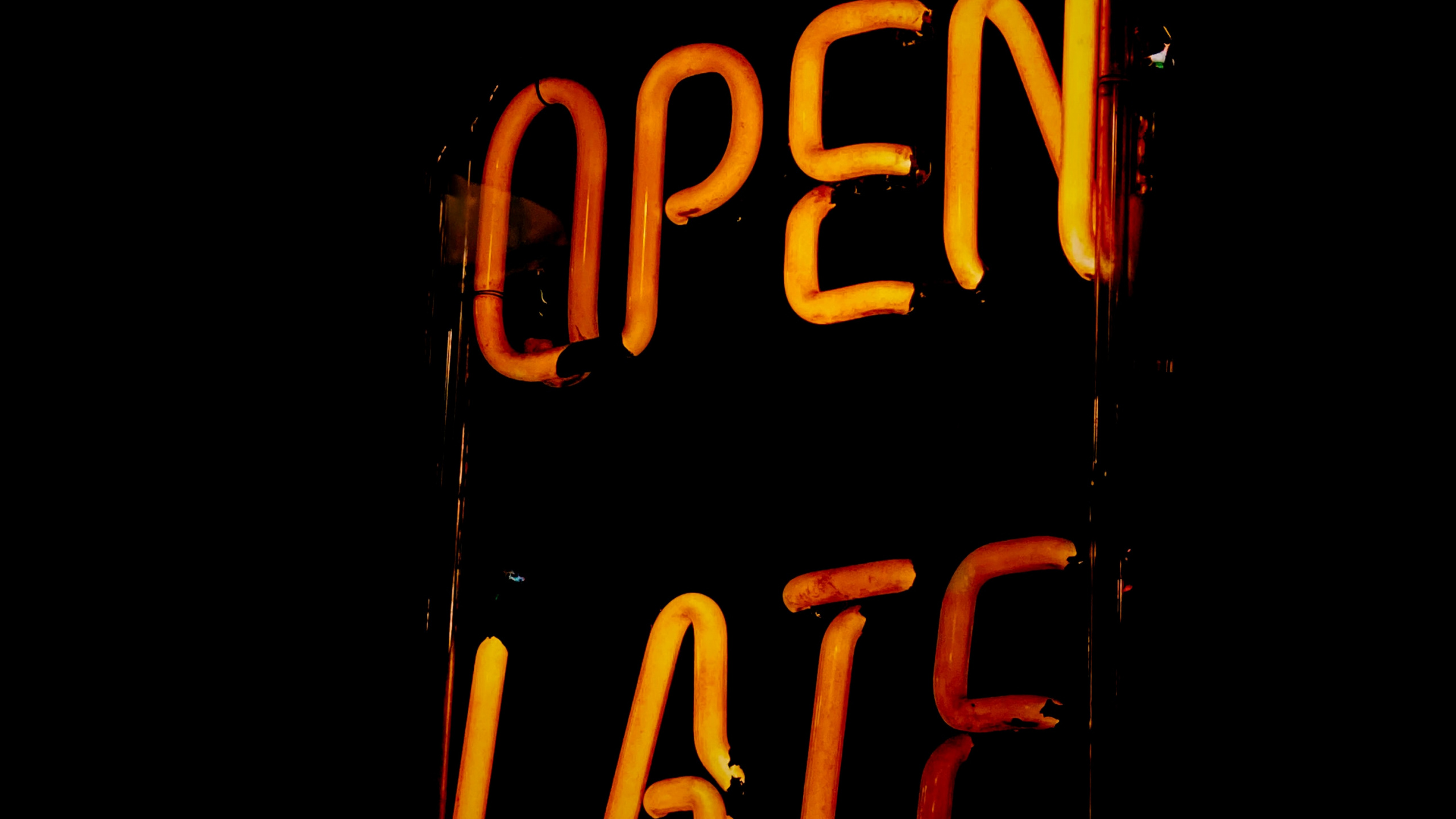 Orange and Black Open Neon Light Signage. Wallpaper in 2560x1440 Resolution