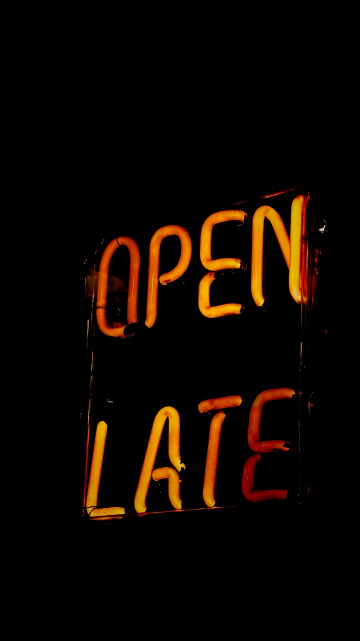 Orange and Black Open Neon Light Signage. Wallpaper in 720x1280 Resolution