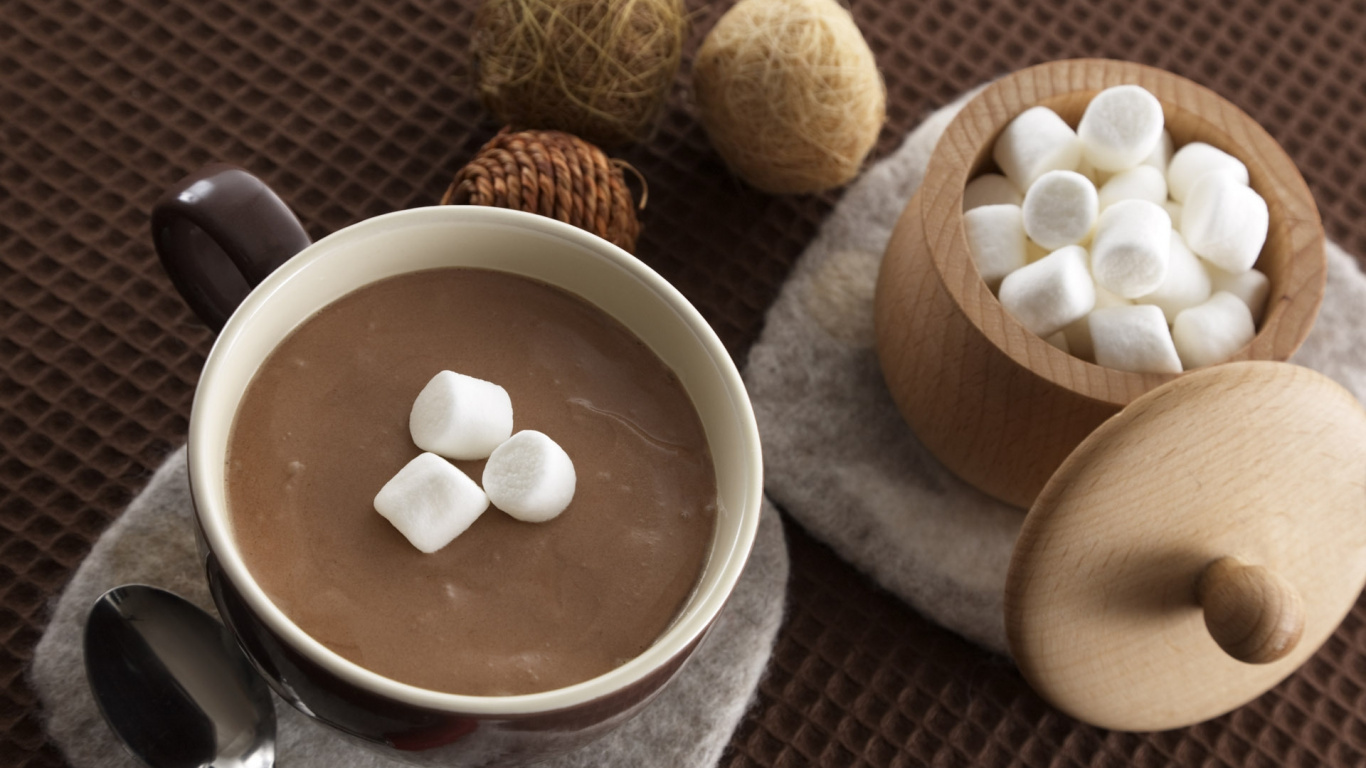 White Ceramic Bowl With Brown Liquid Inside. Wallpaper in 1366x768 Resolution