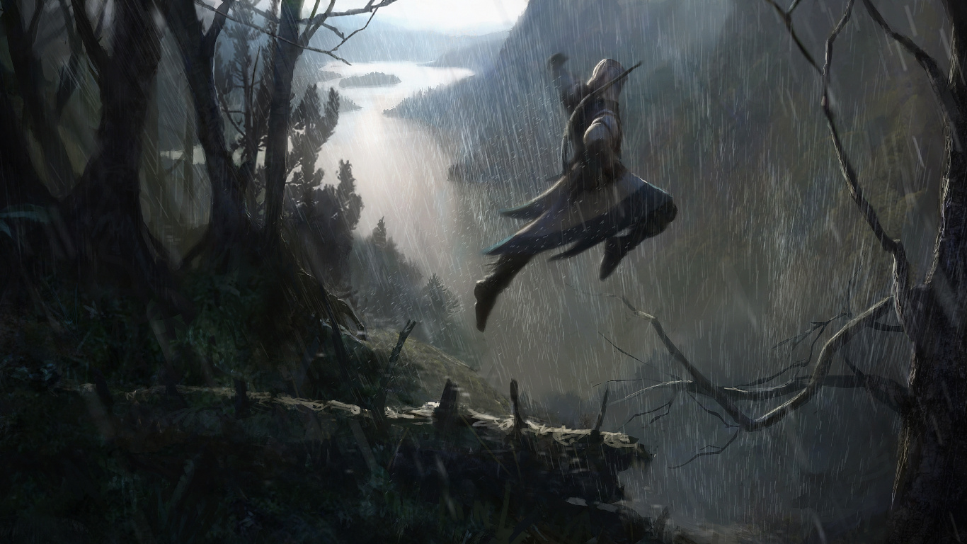 Assassins Creed III, Assassins Creed, Forêt, Obscurité, Art. Wallpaper in 1366x768 Resolution