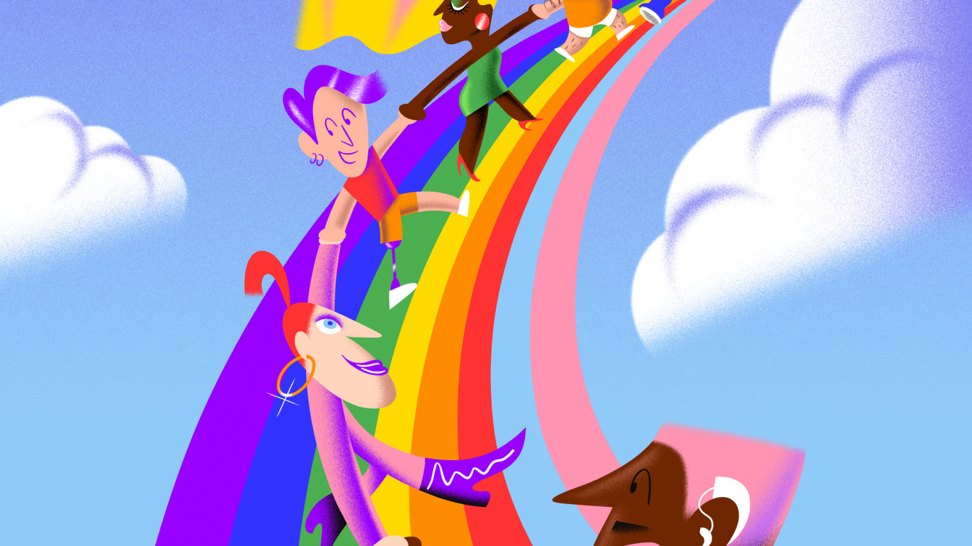 Cartoon, Android, Smartphone, Google Pixel, Android 12. Wallpaper in 1366x768 Resolution
