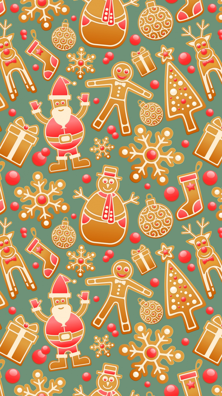 Christmas Day, Santa Claus, Pattern, Art, New Year. Wallpaper in 750x1334 Resolution