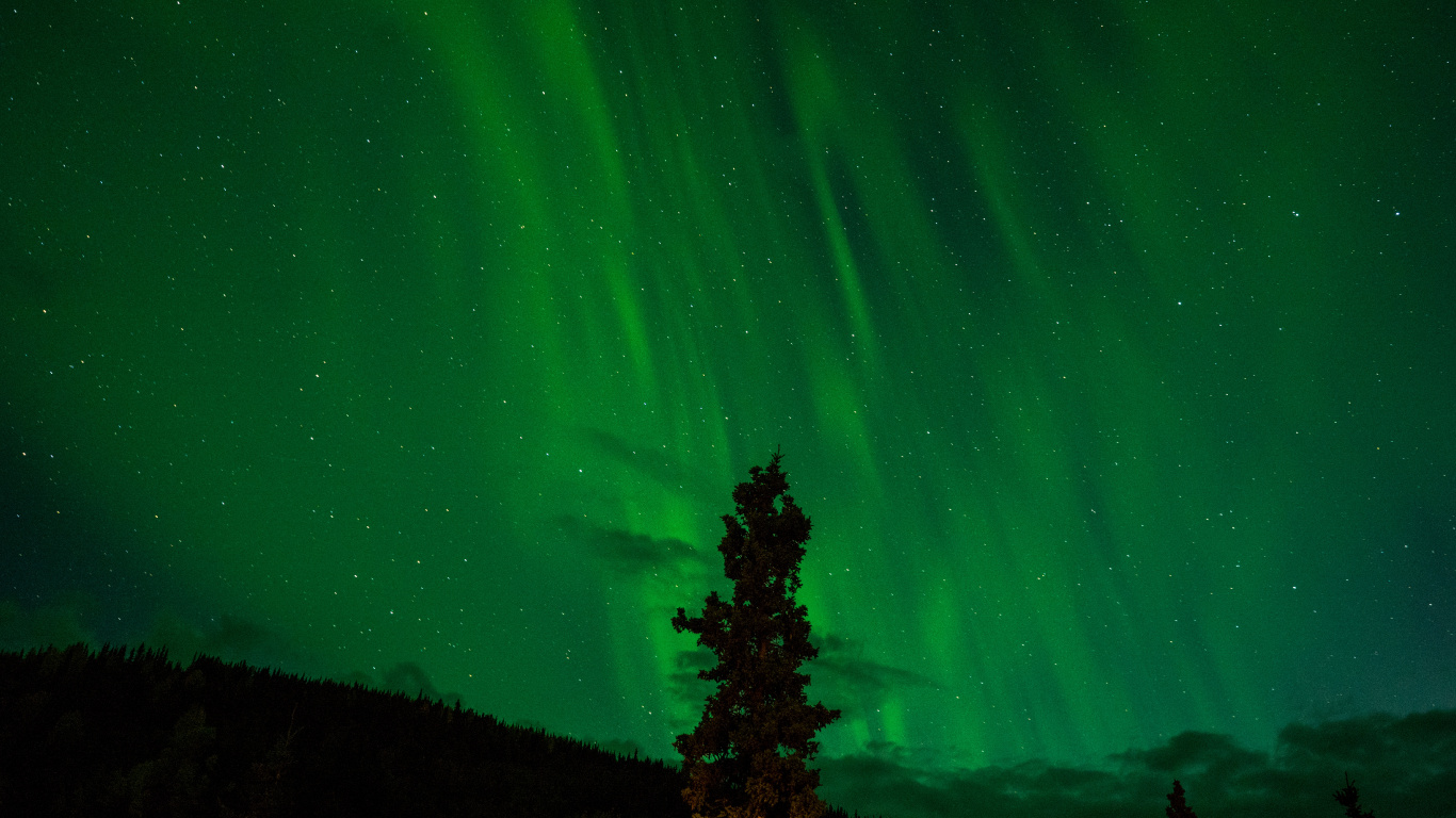 Aurora, Night, Green, Nature, Light. Wallpaper in 1366x768 Resolution