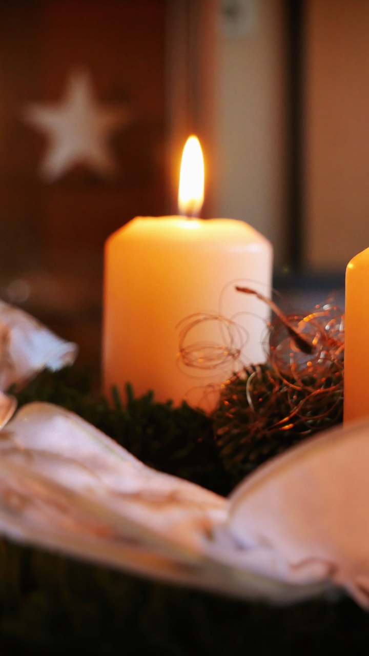 Candle, Christmas Day, Christmas Decoration, Lighting, Light. Wallpaper in 720x1280 Resolution