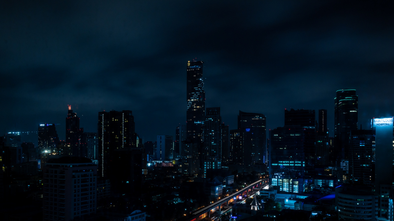 Skyline Der Stadt Bei Nacht Night. Wallpaper in 1280x720 Resolution