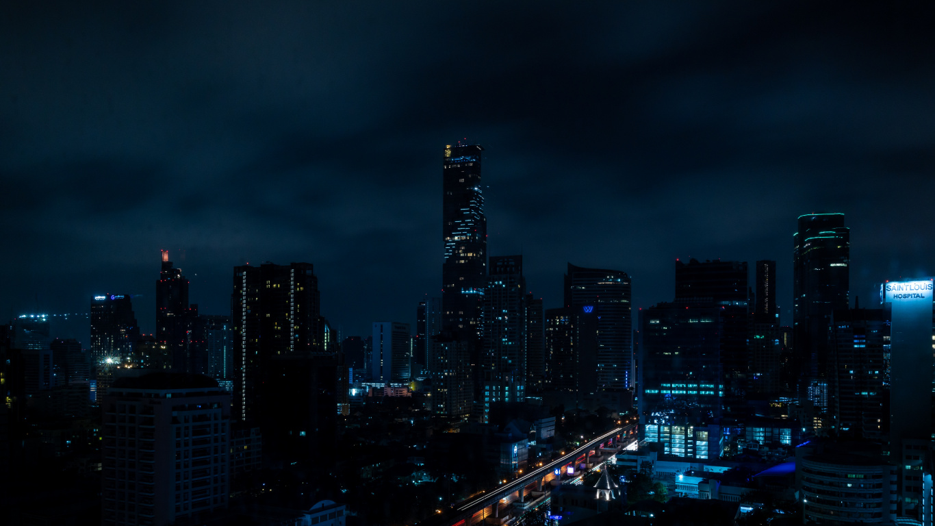 Skyline Der Stadt Bei Nacht Night. Wallpaper in 1366x768 Resolution