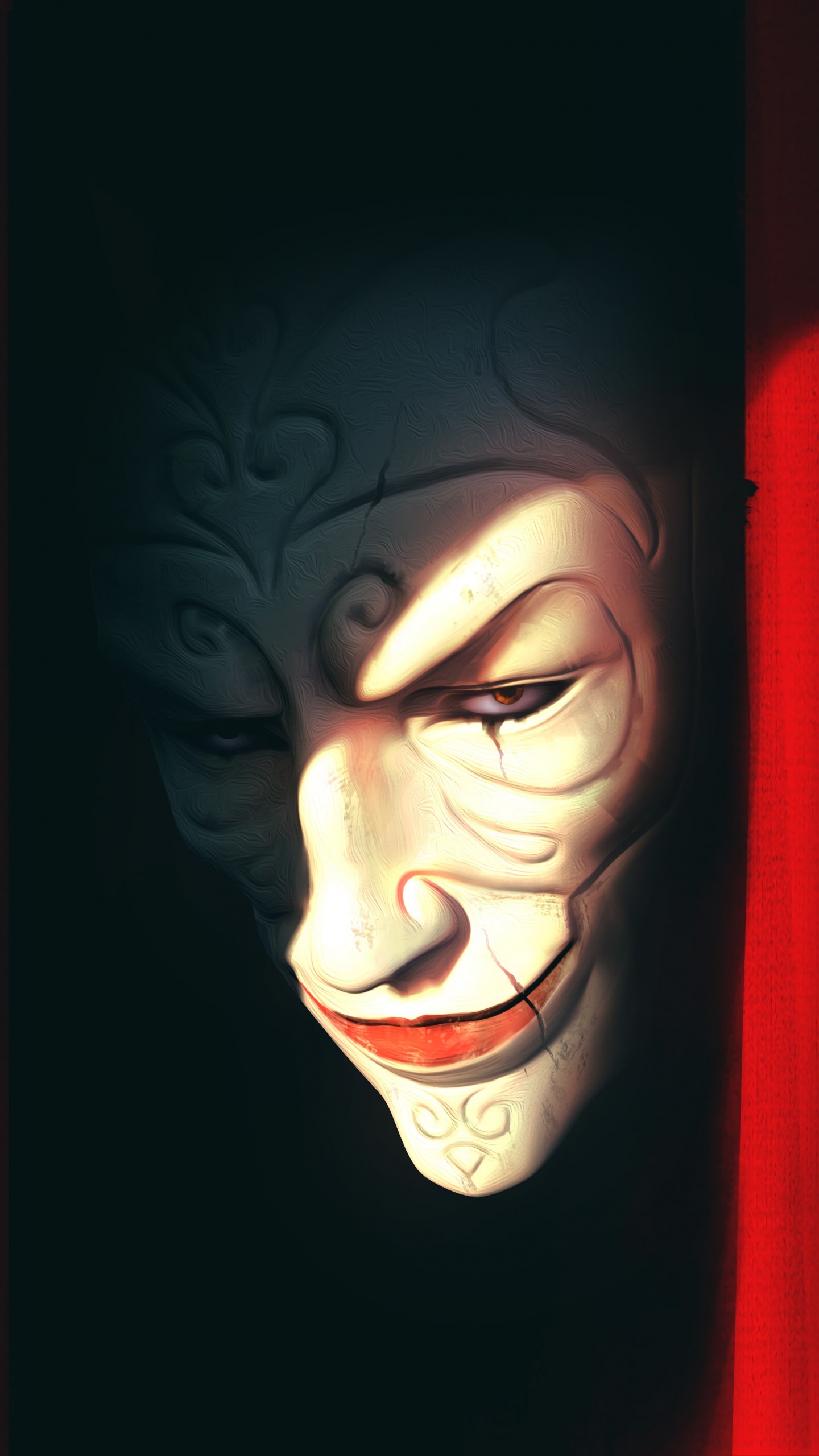 Red and Black Face Painting. Wallpaper in 1440x2560 Resolution