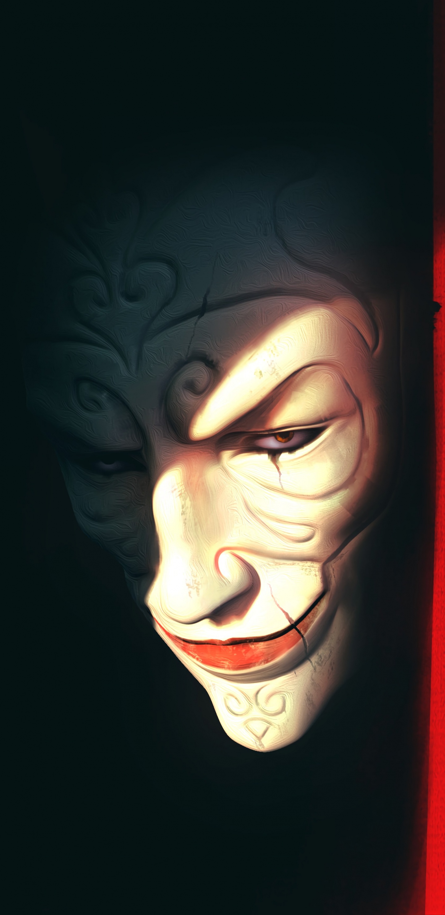 Red and Black Face Painting. Wallpaper in 1440x2960 Resolution