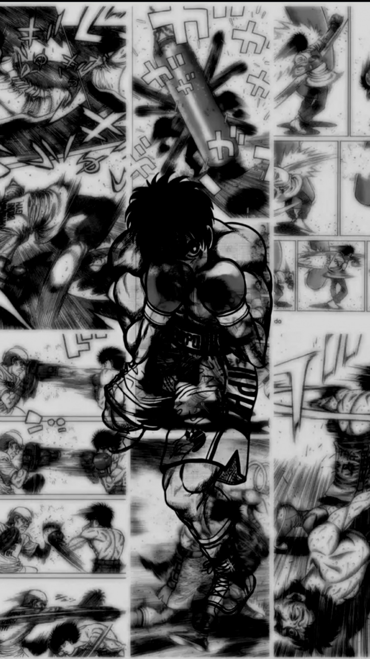 Hajime no Ippo, Anime, Manga, Dibujo, Negro. Wallpaper in 750x1334 Resolution