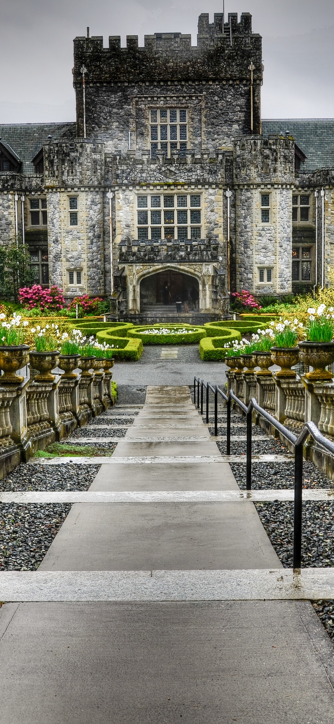 Grey Concrete Building With Green Plants. Wallpaper in 1125x2436 Resolution