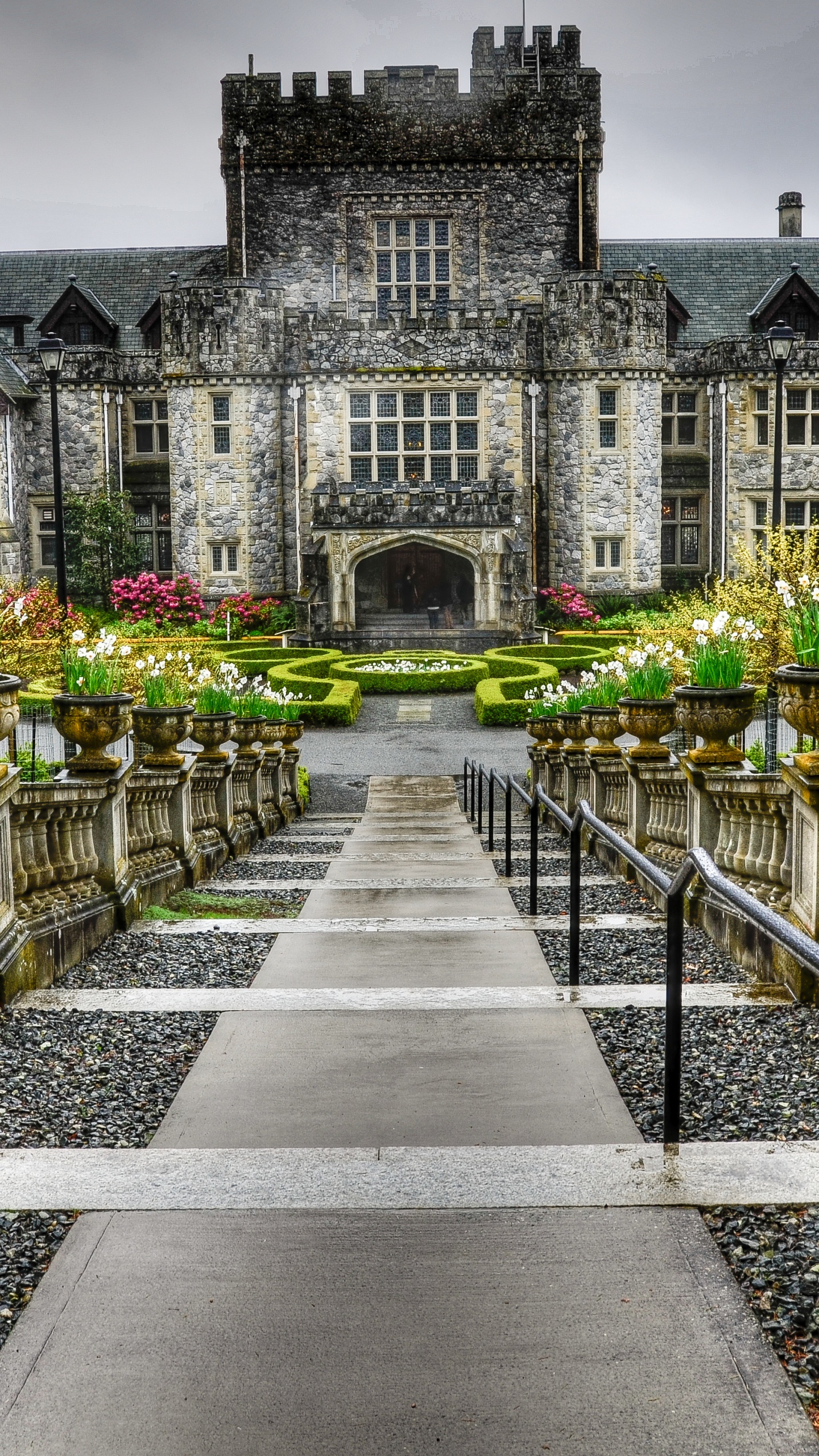 Grey Concrete Building With Green Plants. Wallpaper in 1440x2560 Resolution