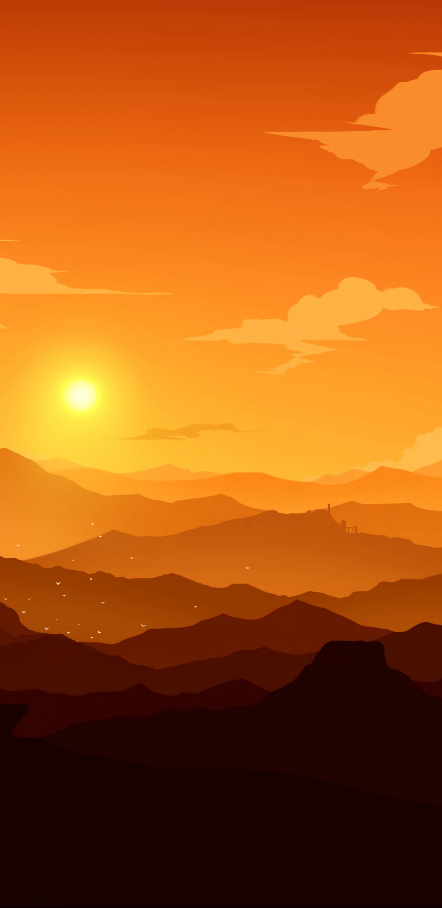 Silhouette Des Gebäudes Bei Sonnenuntergang. Wallpaper in 1440x2960 Resolution