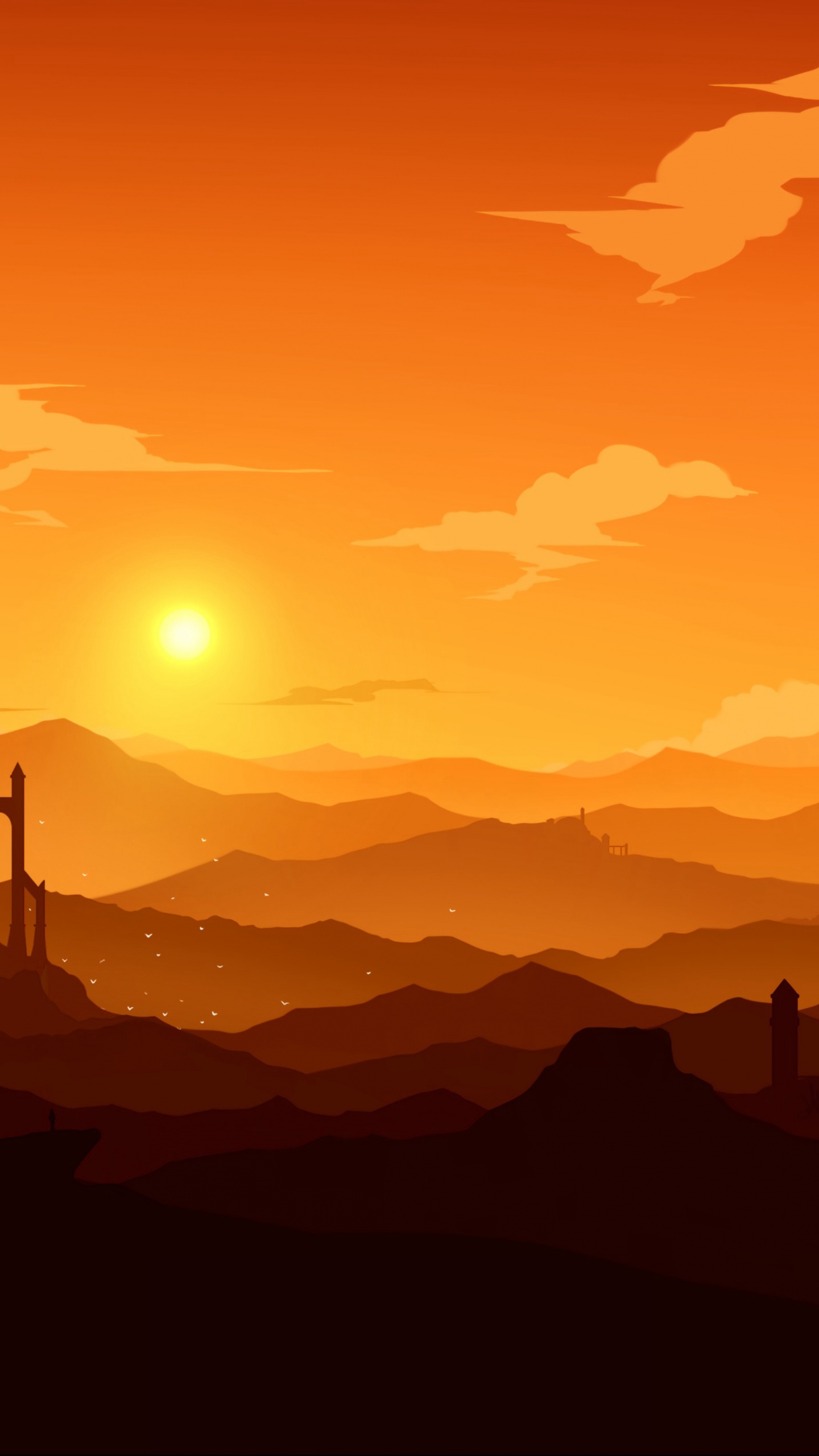 Silhouette du Bâtiment Pendant le Coucher du Soleil. Wallpaper in 1440x2560 Resolution