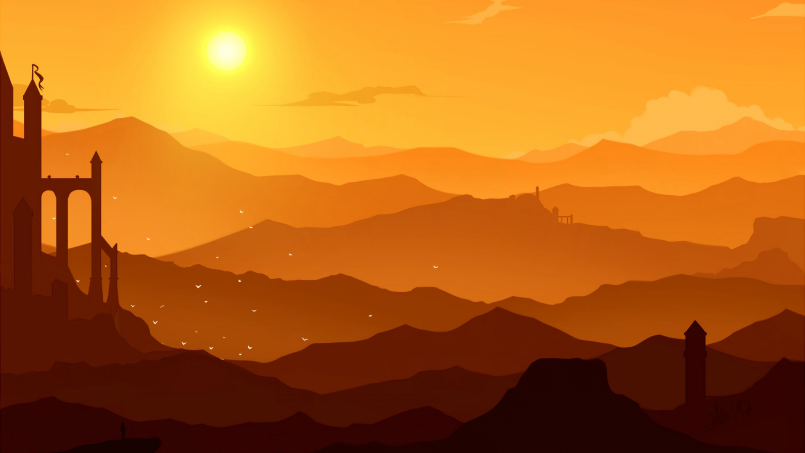 Silhouette du Bâtiment Pendant le Coucher du Soleil. Wallpaper in 2560x1440 Resolution