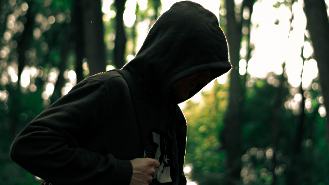 Mann im Schwarzen Hoodie, Der Tagsüber im Wald Steht. Wallpaper in 1280x720 Resolution