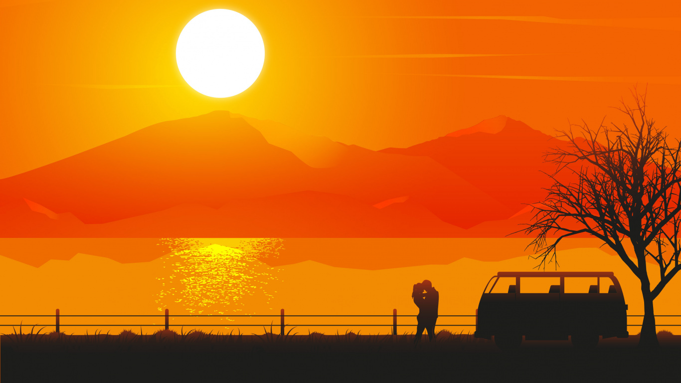 Lever, Horizon, Paysage Naturel, Orange, Soleil. Wallpaper in 1366x768 Resolution