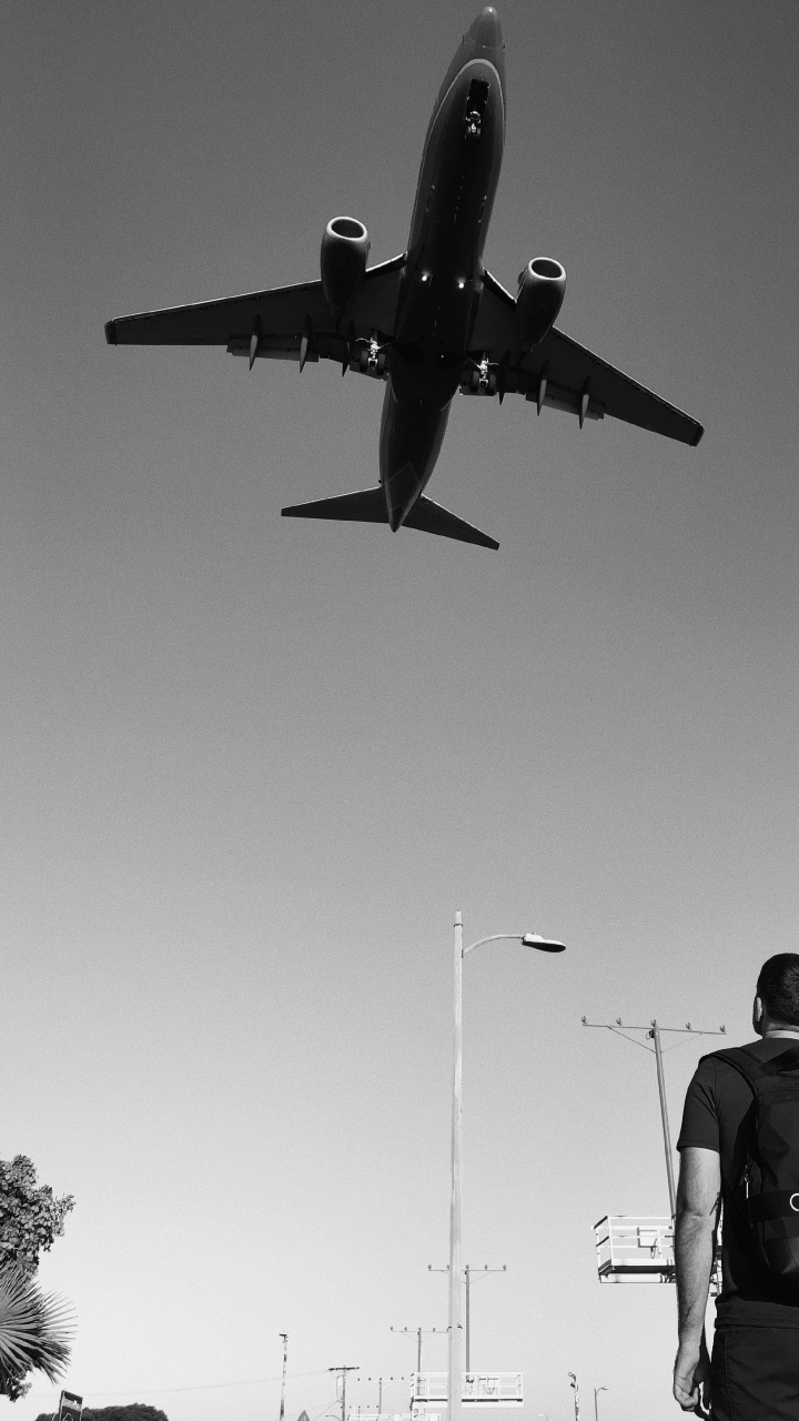 Flugreise, Verkehrsflugzeug, Schwarz Und Weiß, Fluggesellschaft, Flug. Wallpaper in 720x1280 Resolution