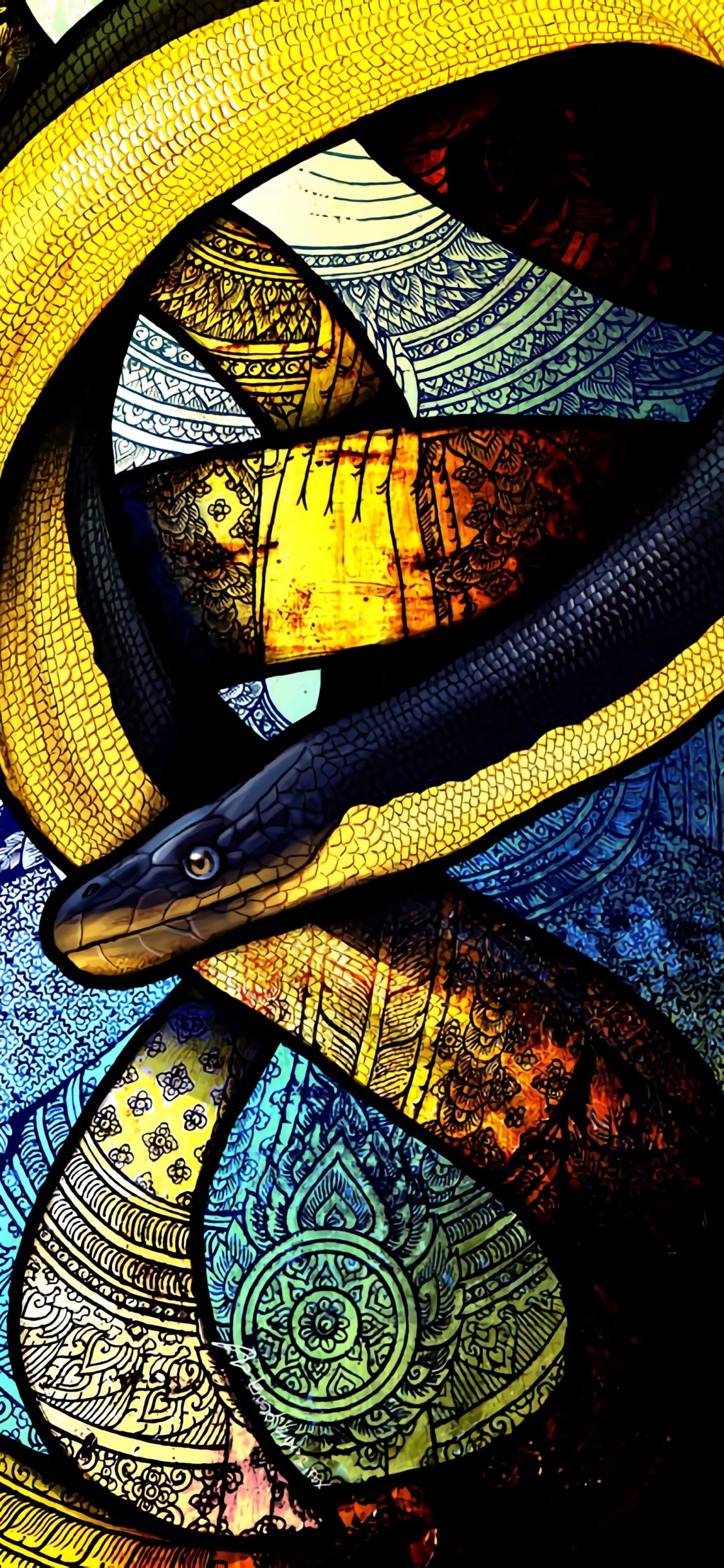 Serpent Bleu Jaune et Noir. Wallpaper in 1125x2436 Resolution