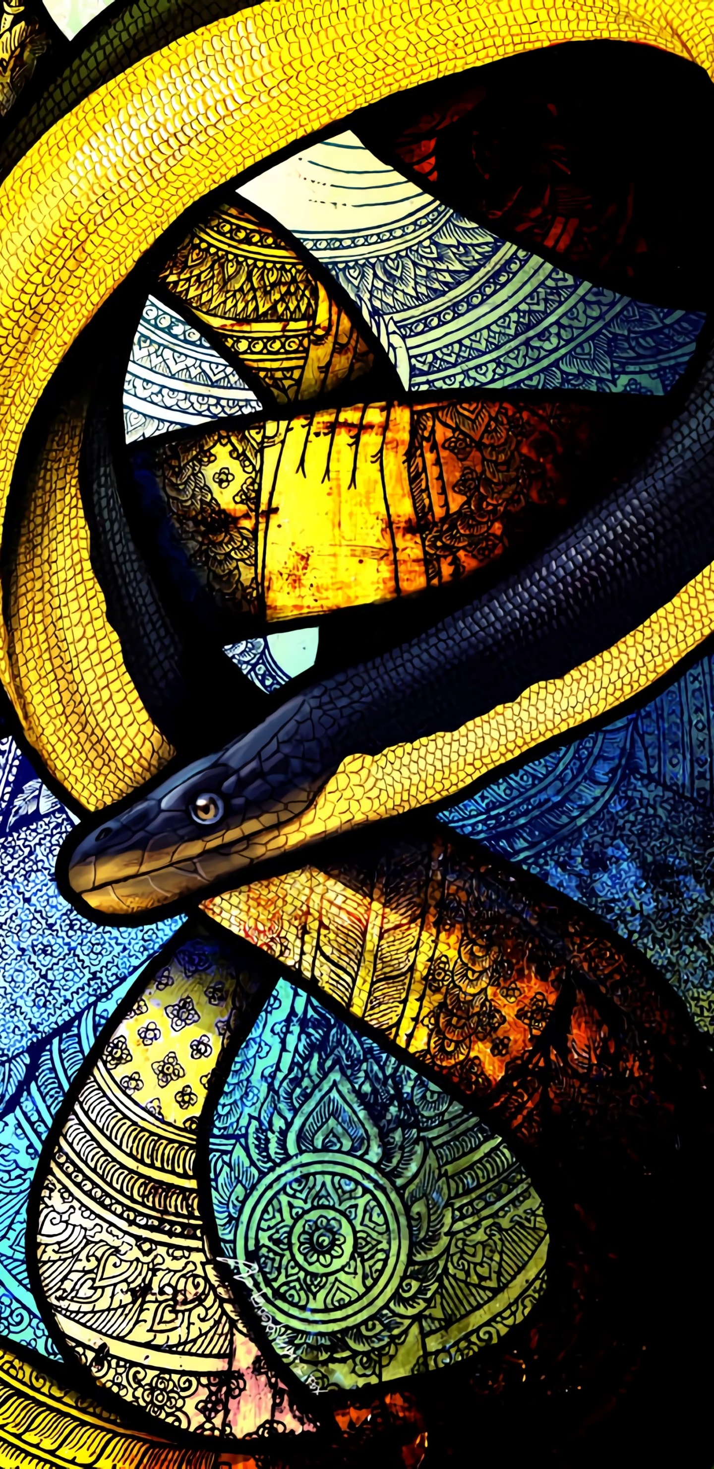 Serpent Bleu Jaune et Noir. Wallpaper in 1440x2960 Resolution