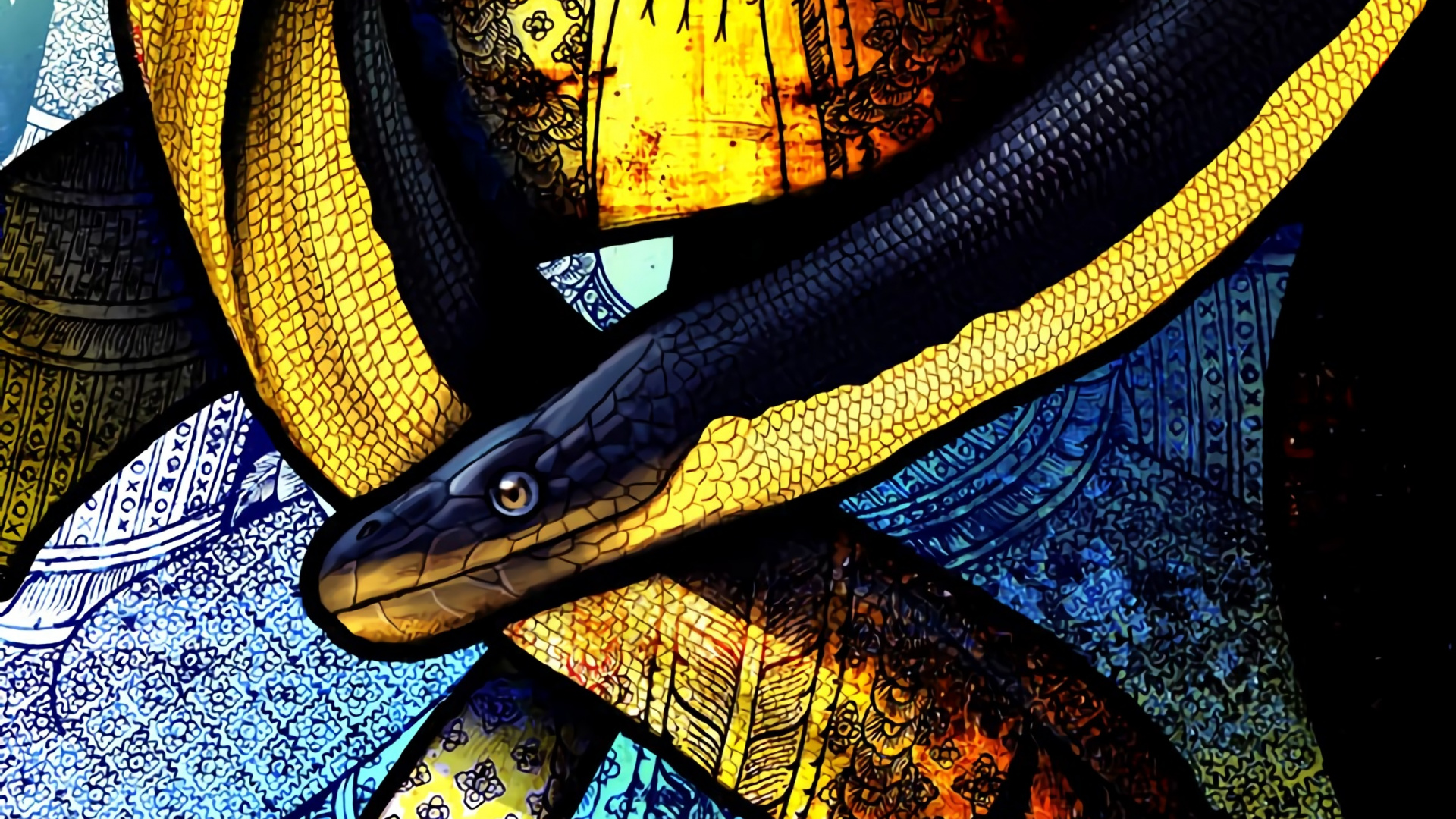 Blue Yellow and Black Snake. Wallpaper in 1920x1080 Resolution