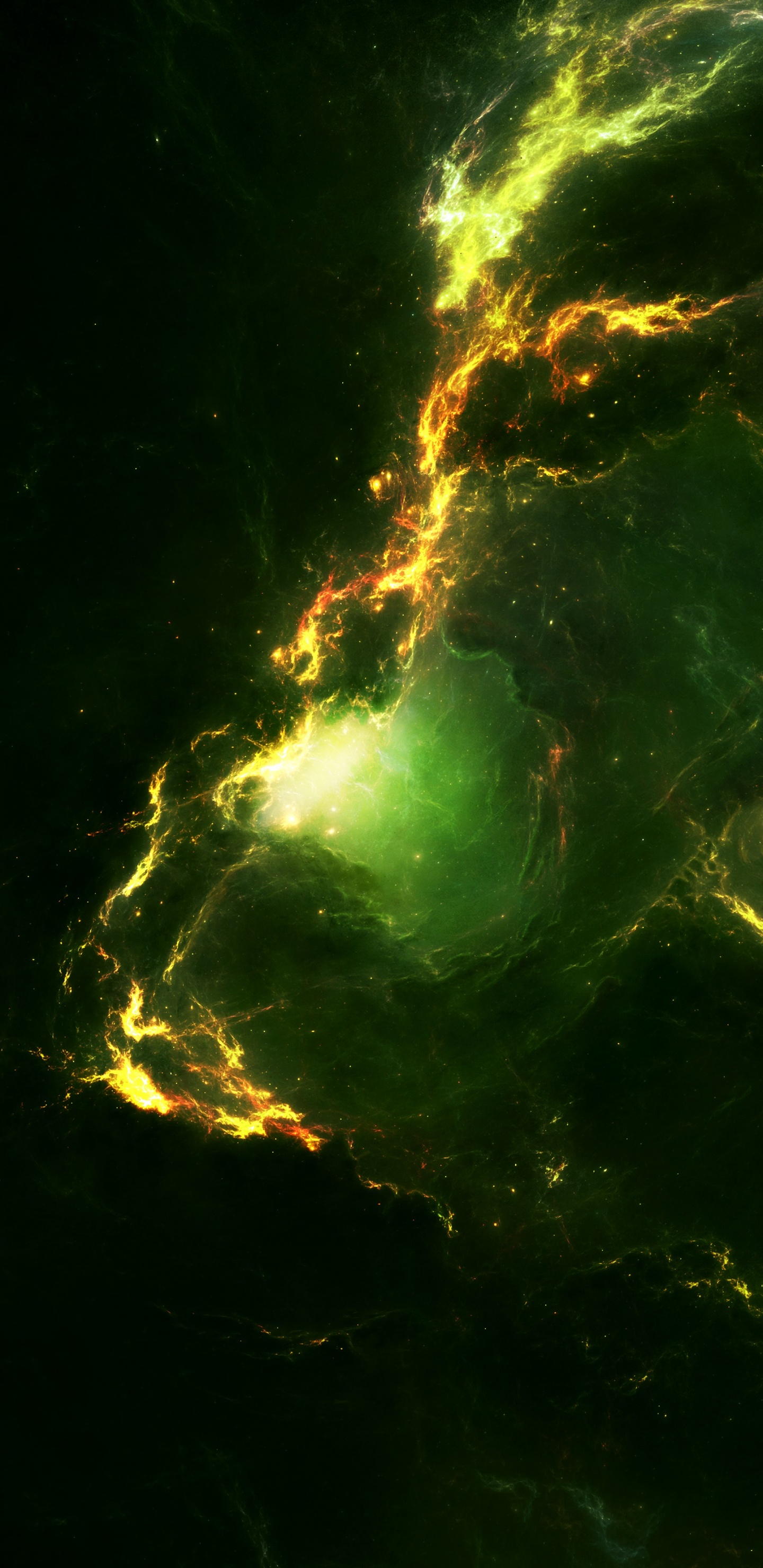 Illustration de la Galaxie Verte et Noire. Wallpaper in 1440x2960 Resolution