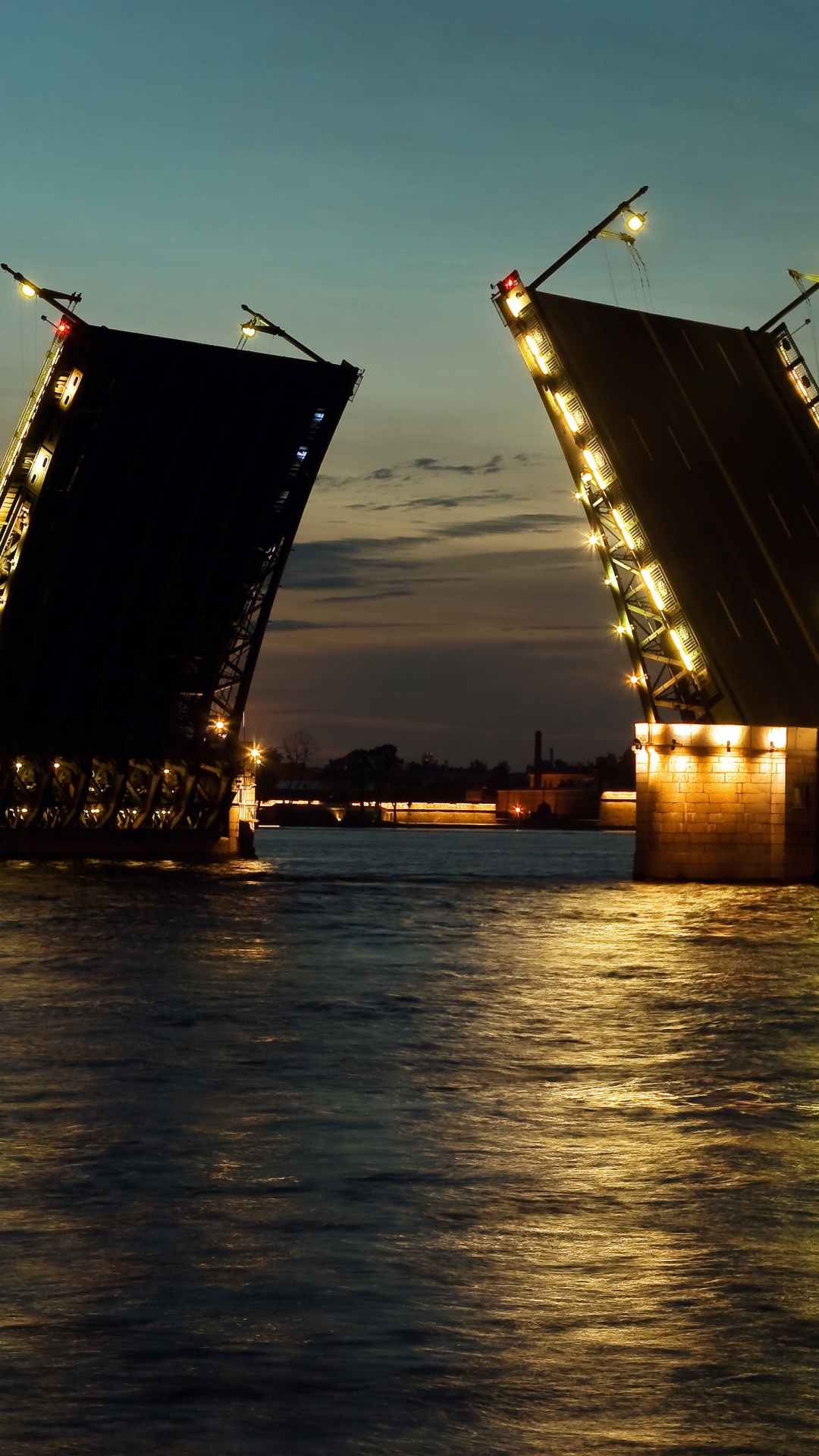 瓦河, 晚上, 可移动座桥, 黄昏, 猩红色的帆 壁纸 1080x1920 允许