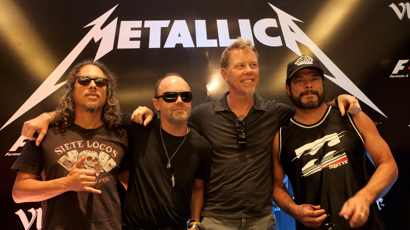 James Hetfield, Lars Ulrich, Robert Trujillo, Metallica, Kirk Hammett. Wallpaper in 1366x768 Resolution