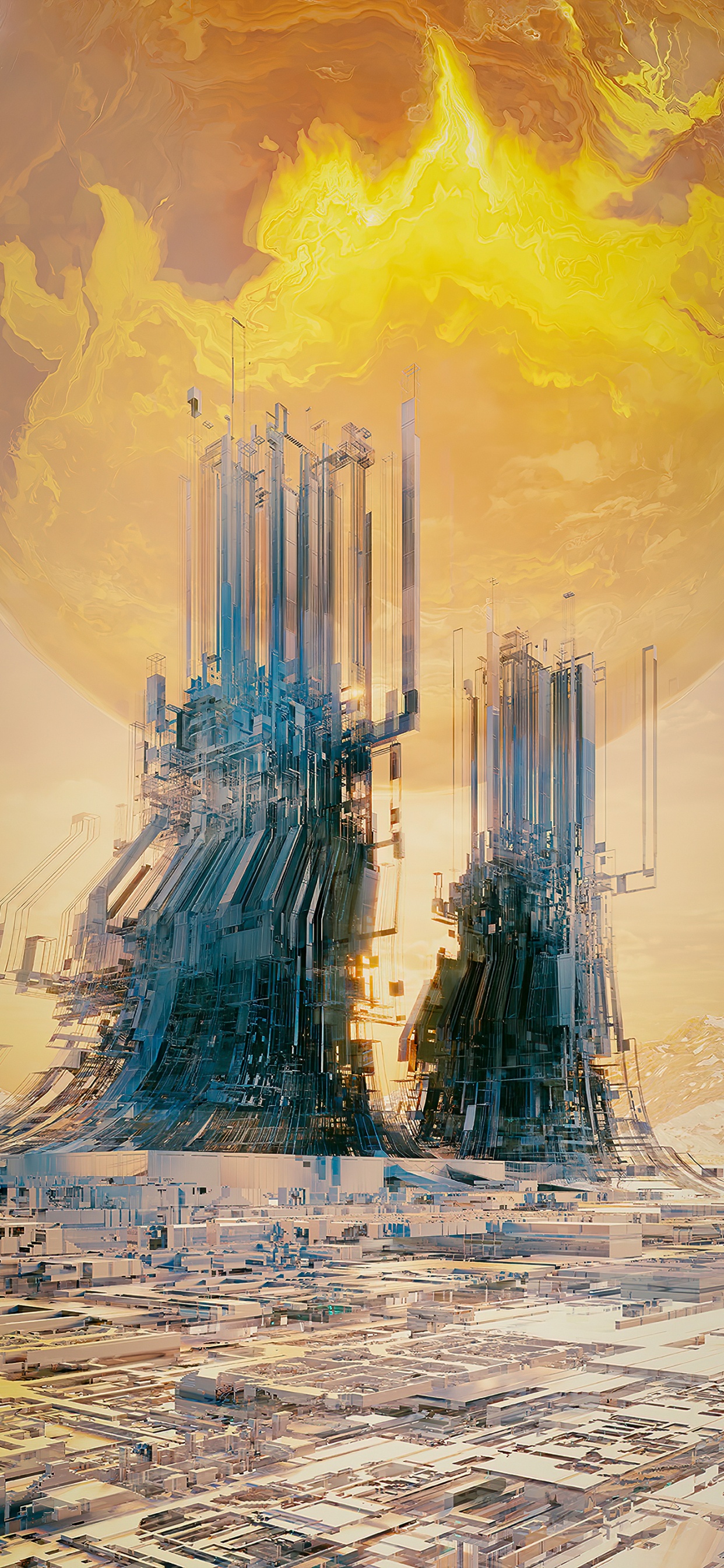 Metropolis, Skyscraper, Art Paint, Cloud, World. Wallpaper in 1242x2688 Resolution