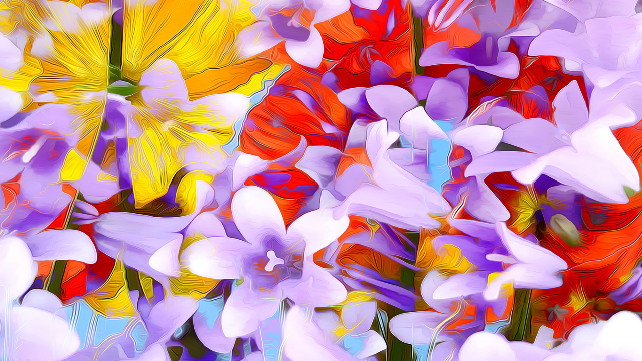 Ilustración de Flor Amarilla Blanca y Azul. Wallpaper in 1280x720 Resolution