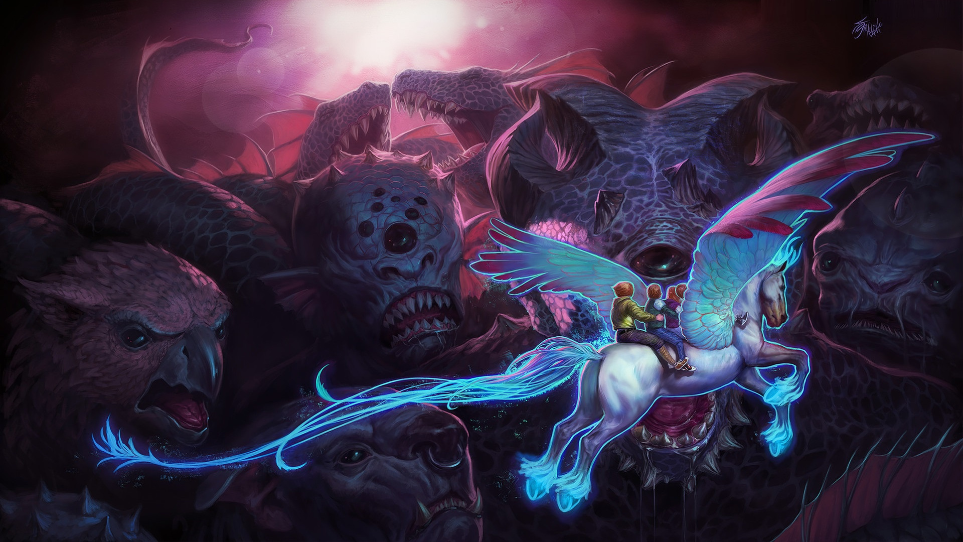 Illustration de Dragon Violet et Bleu. Wallpaper in 1920x1080 Resolution