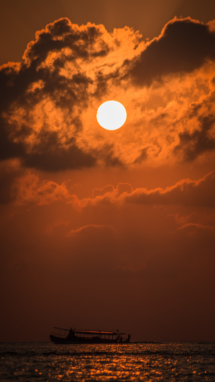 日落, 余辉, 太阳, 橙色, 黄昏 壁纸 750x1334 允许