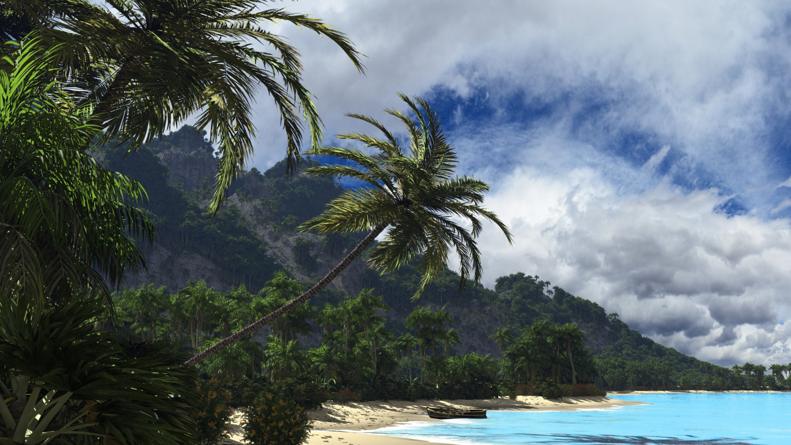 Green Coconut Trees Near Body of Water During Daytime. Wallpaper in 2560x1440 Resolution