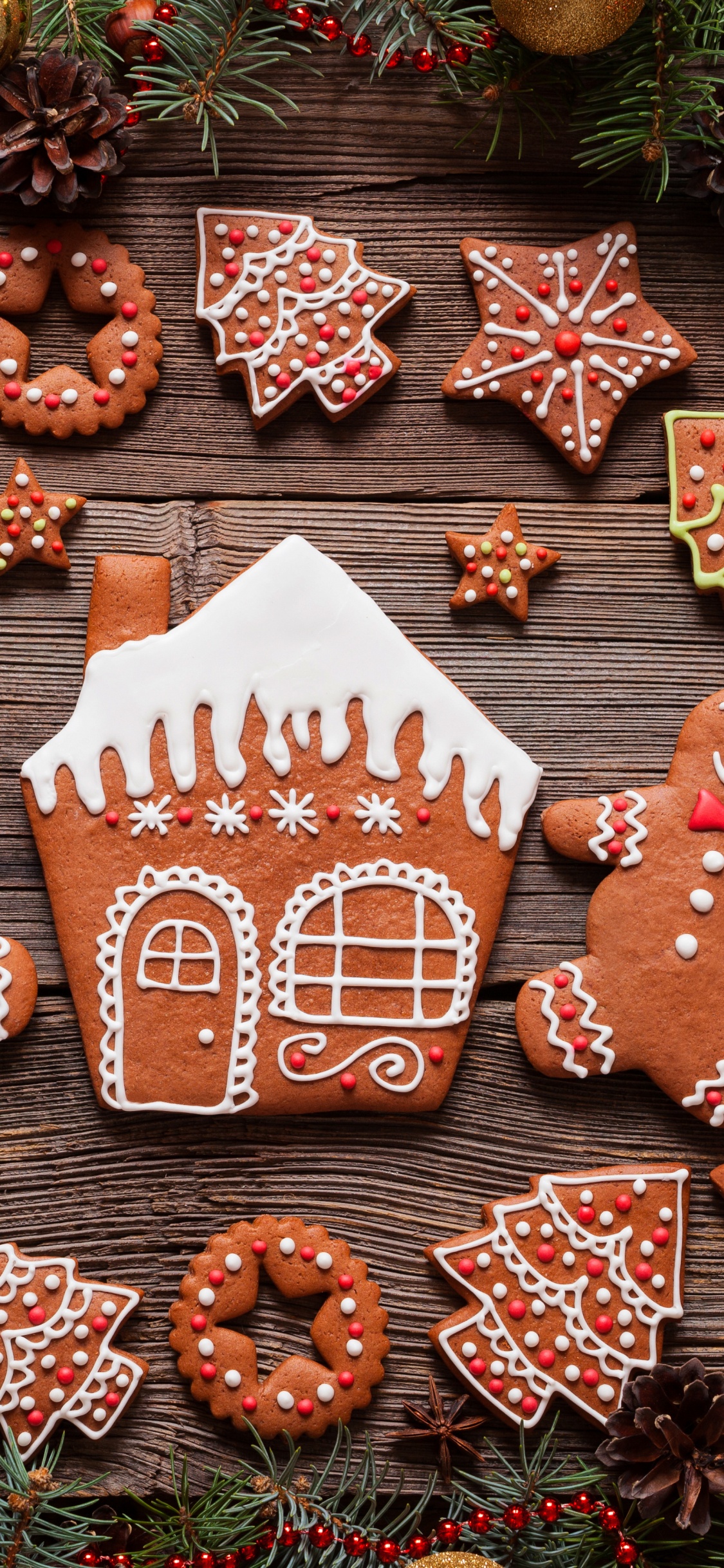 Gingerbread House, Christmas Day, Gingerbread Man, New Year, Christmas Tree. Wallpaper in 1125x2436 Resolution