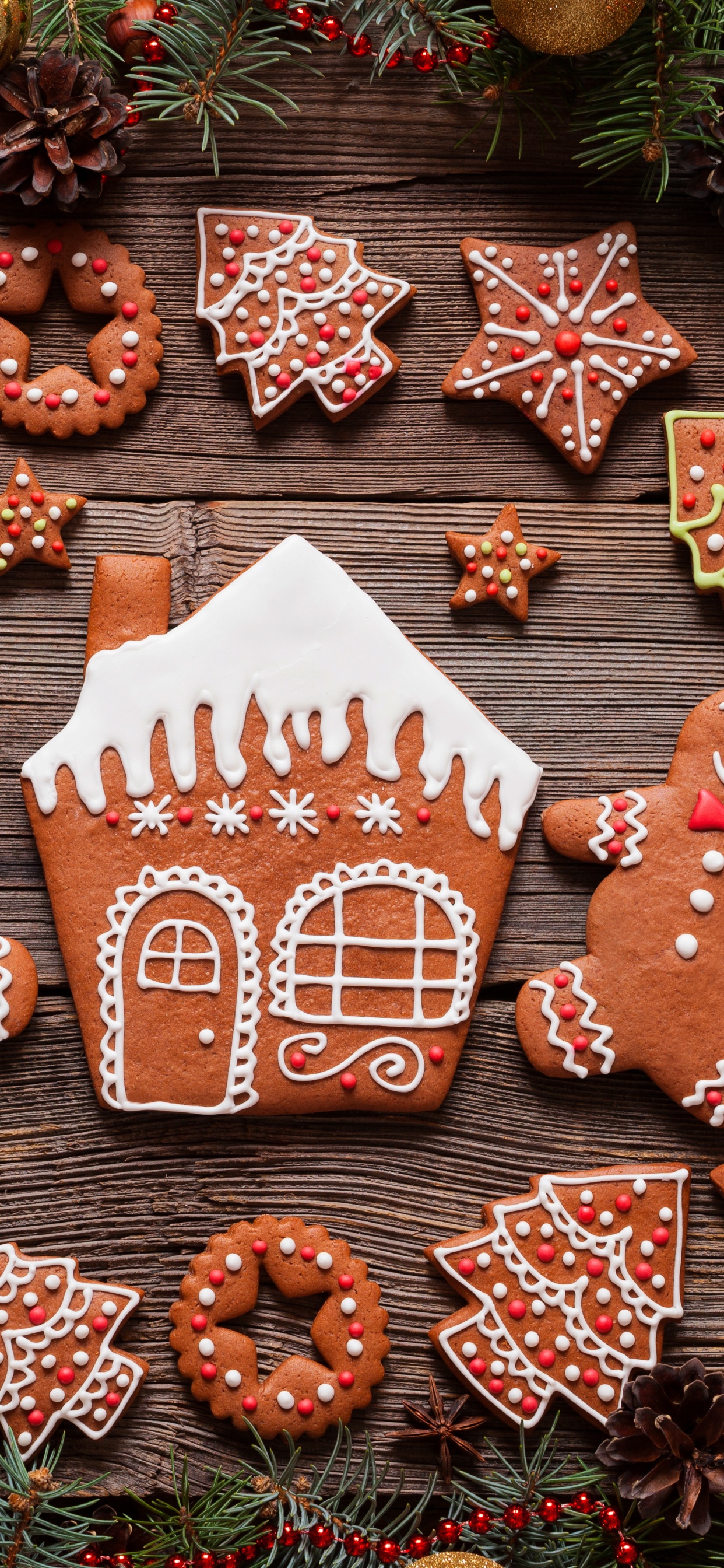 Gingerbread House, Christmas Day, Gingerbread Man, New Year, Christmas Tree. Wallpaper in 1242x2688 Resolution