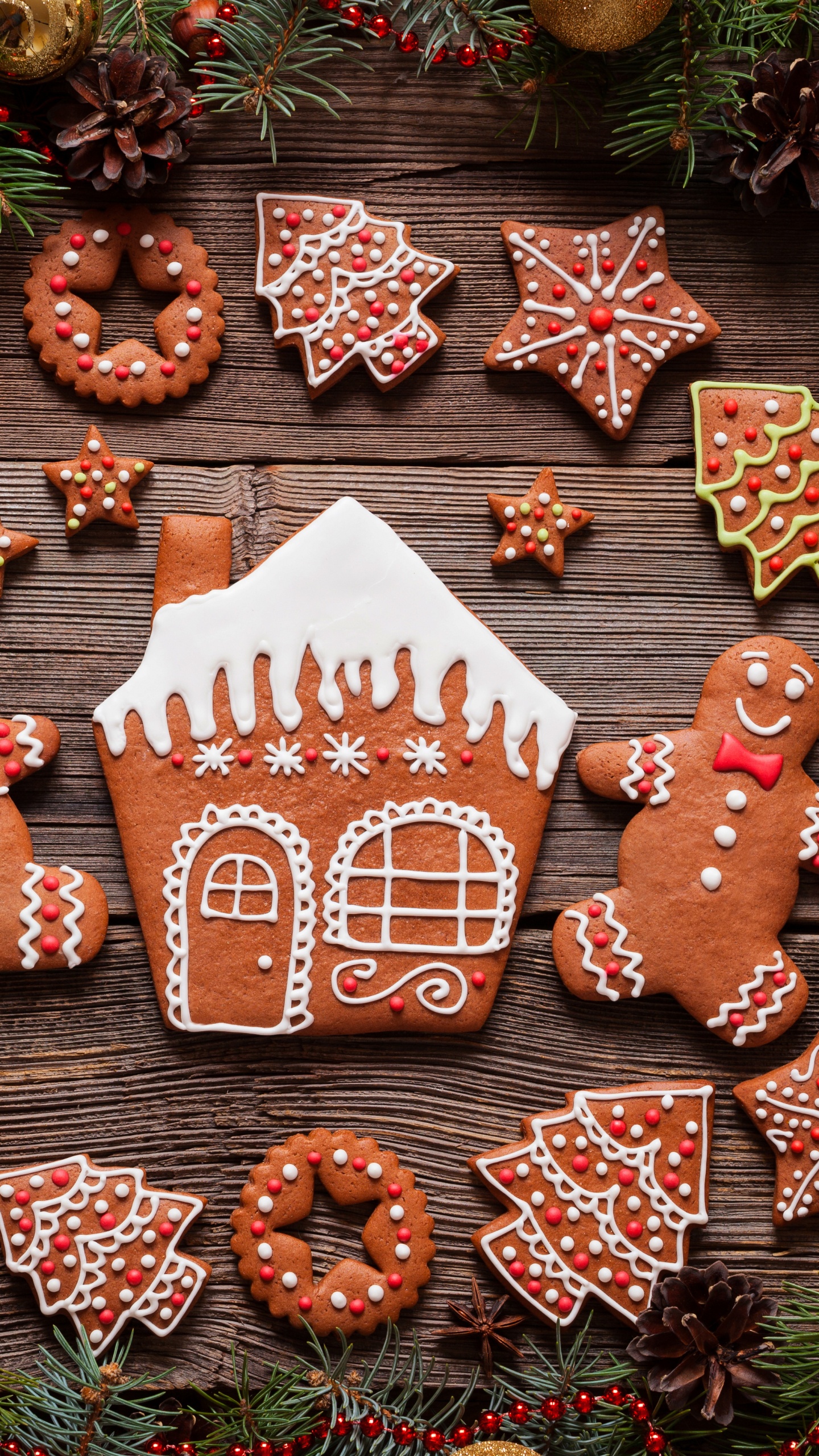 Gingerbread House, Christmas Day, Gingerbread Man, New Year, Christmas Tree. Wallpaper in 1440x2560 Resolution