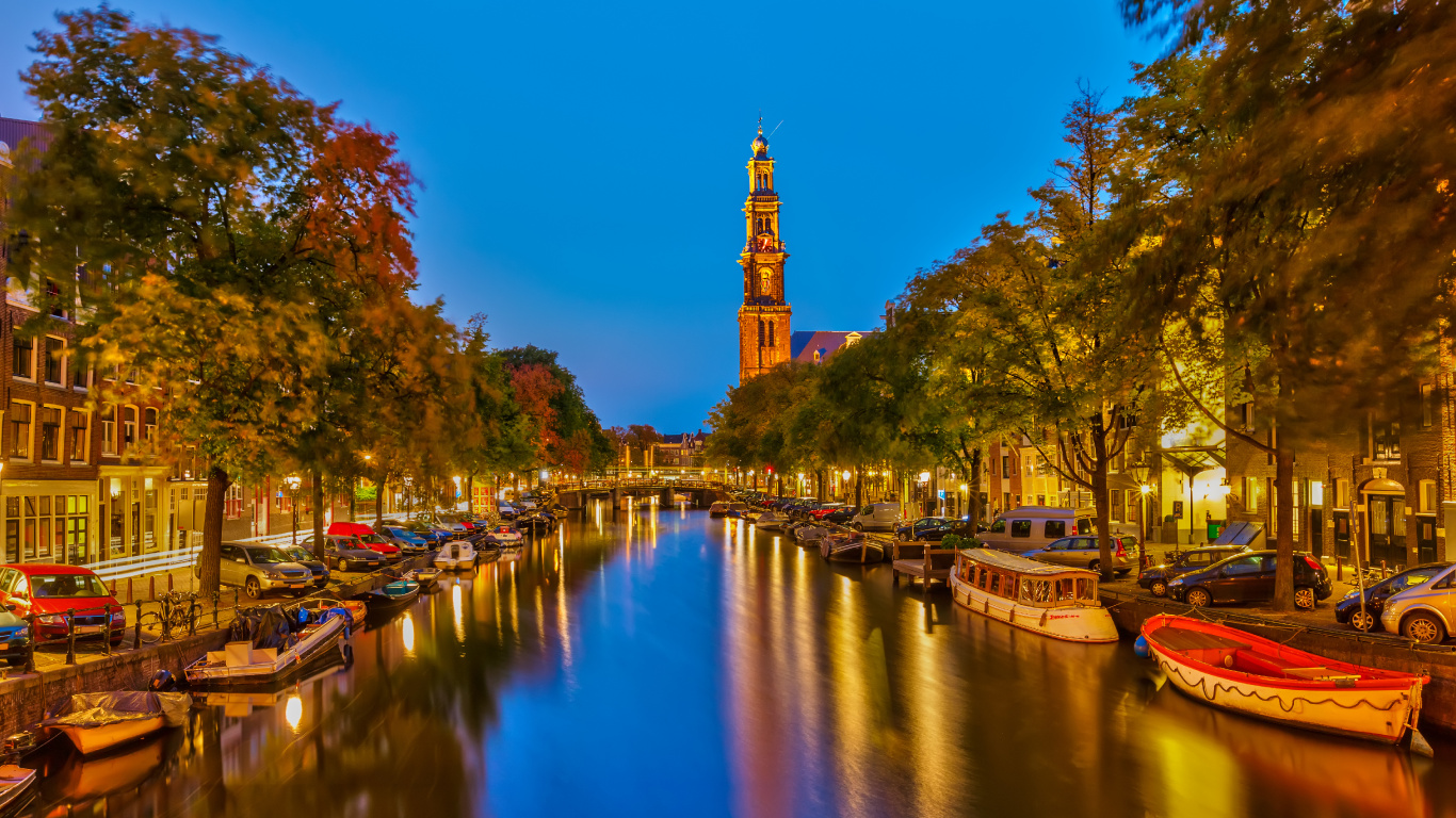 阿姆斯特丹运河, 运河, 人体内的水, 反射, 里程碑 壁纸 1366x768 允许