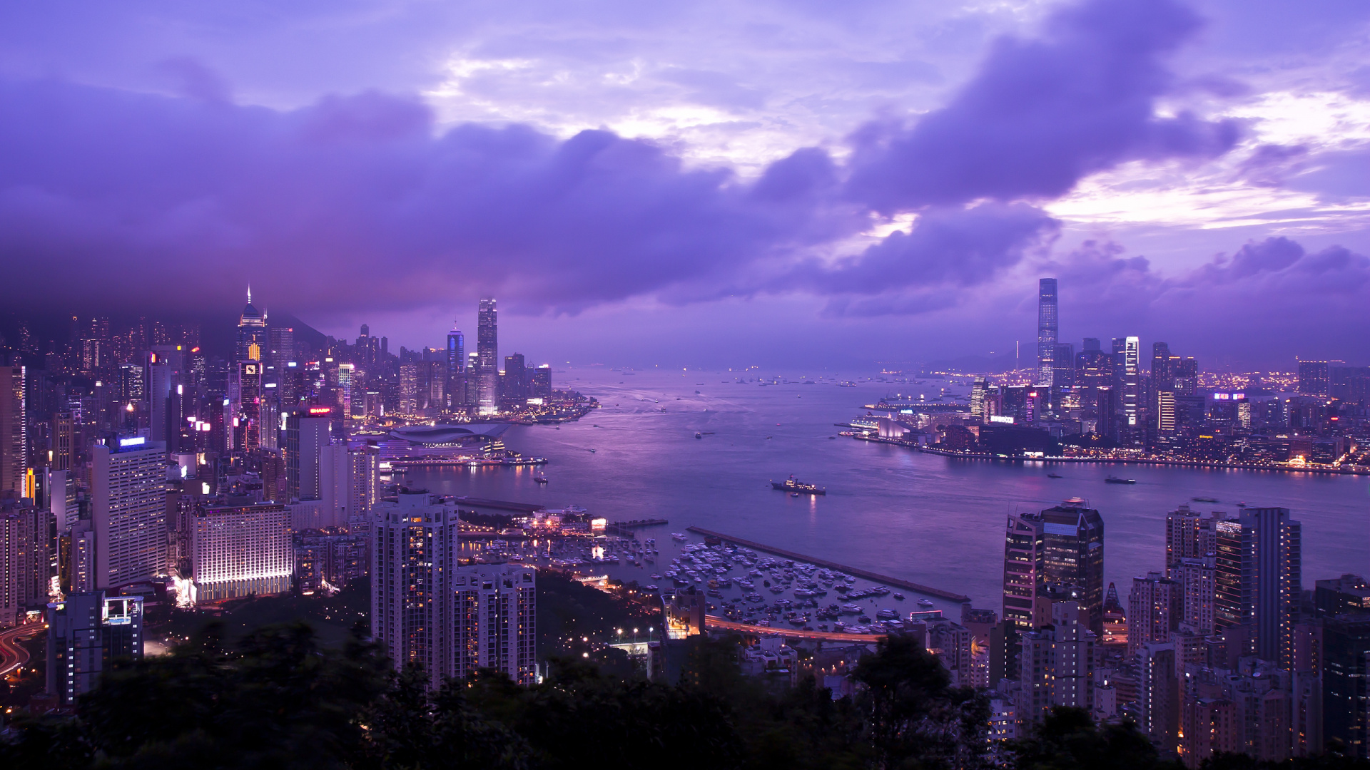 维多利亚港, 维多利亚峰, 城市景观, 城市, 大都会 壁纸 1920x1080 允许