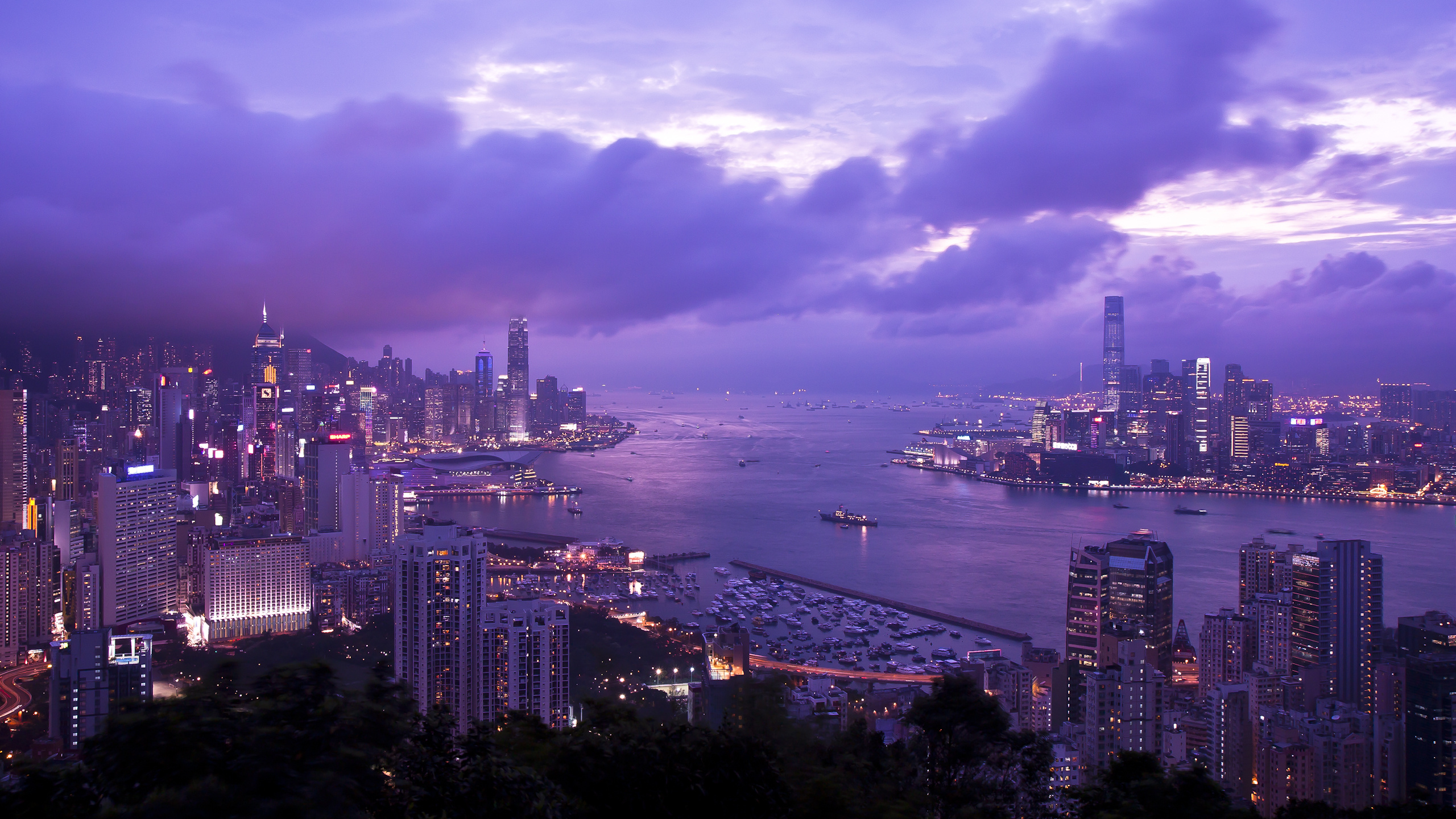 维多利亚港, 维多利亚峰, 城市景观, 城市, 大都会 壁纸 2560x1440 允许