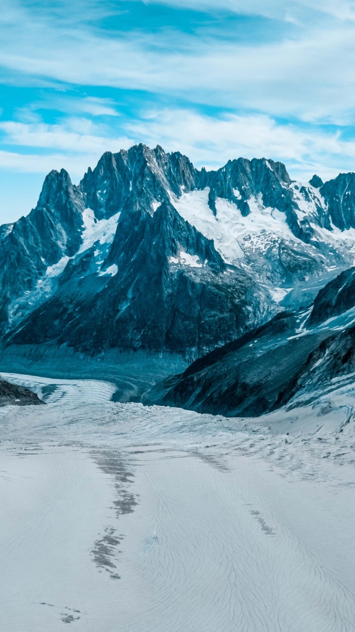 Mer de Glace, Mountain, Cloud, Snow, Highland. Wallpaper in 720x1280 Resolution