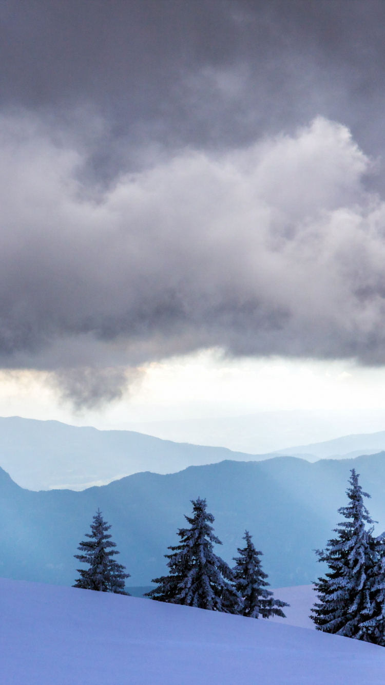 冬天, 积云, 性质, 多山的地貌, 气氛 壁纸 750x1334 允许