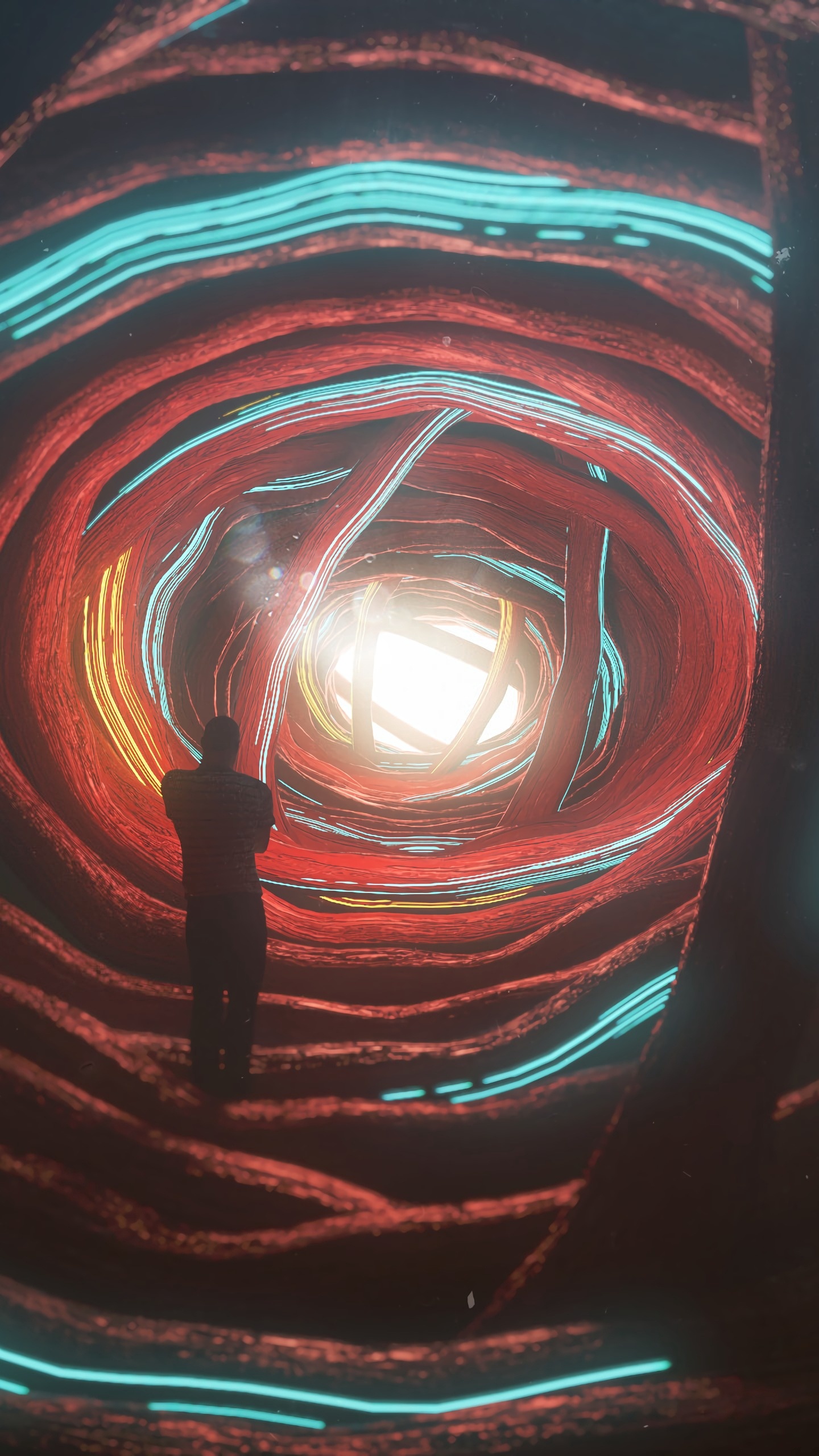 Homme Debout Sur le Tunnel Bleu et Noir. Wallpaper in 1440x2560 Resolution