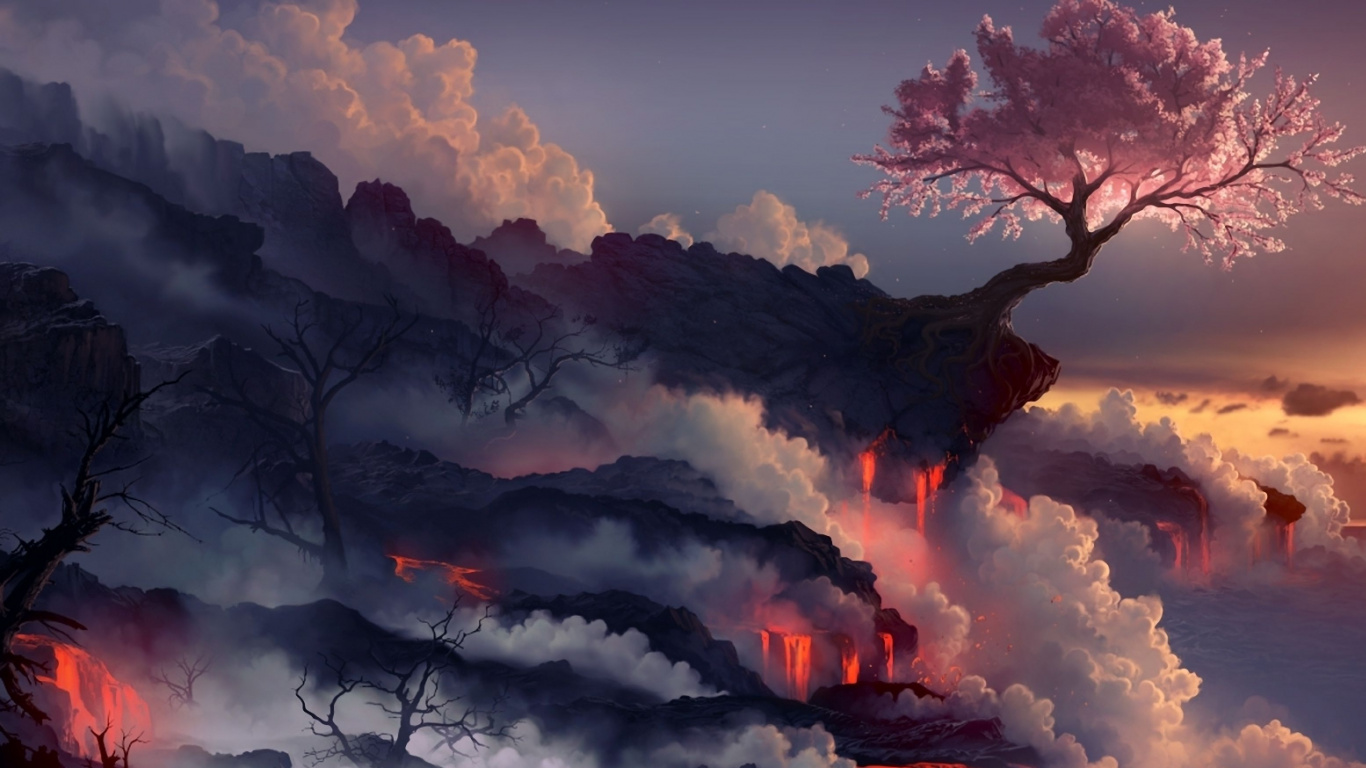 Nuages Noirs et Blancs Au-dessus Des Arbres. Wallpaper in 1366x768 Resolution