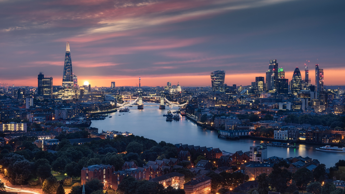 London, Wasser, Cloud, Wolkenkratzer, Gebäude. Wallpaper in 1366x768 Resolution