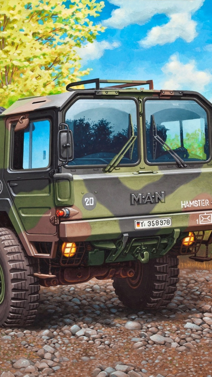 Grüner Und Brauner Tarn-Militärlaster Auf Braunem Boden Tagsüber During. Wallpaper in 720x1280 Resolution